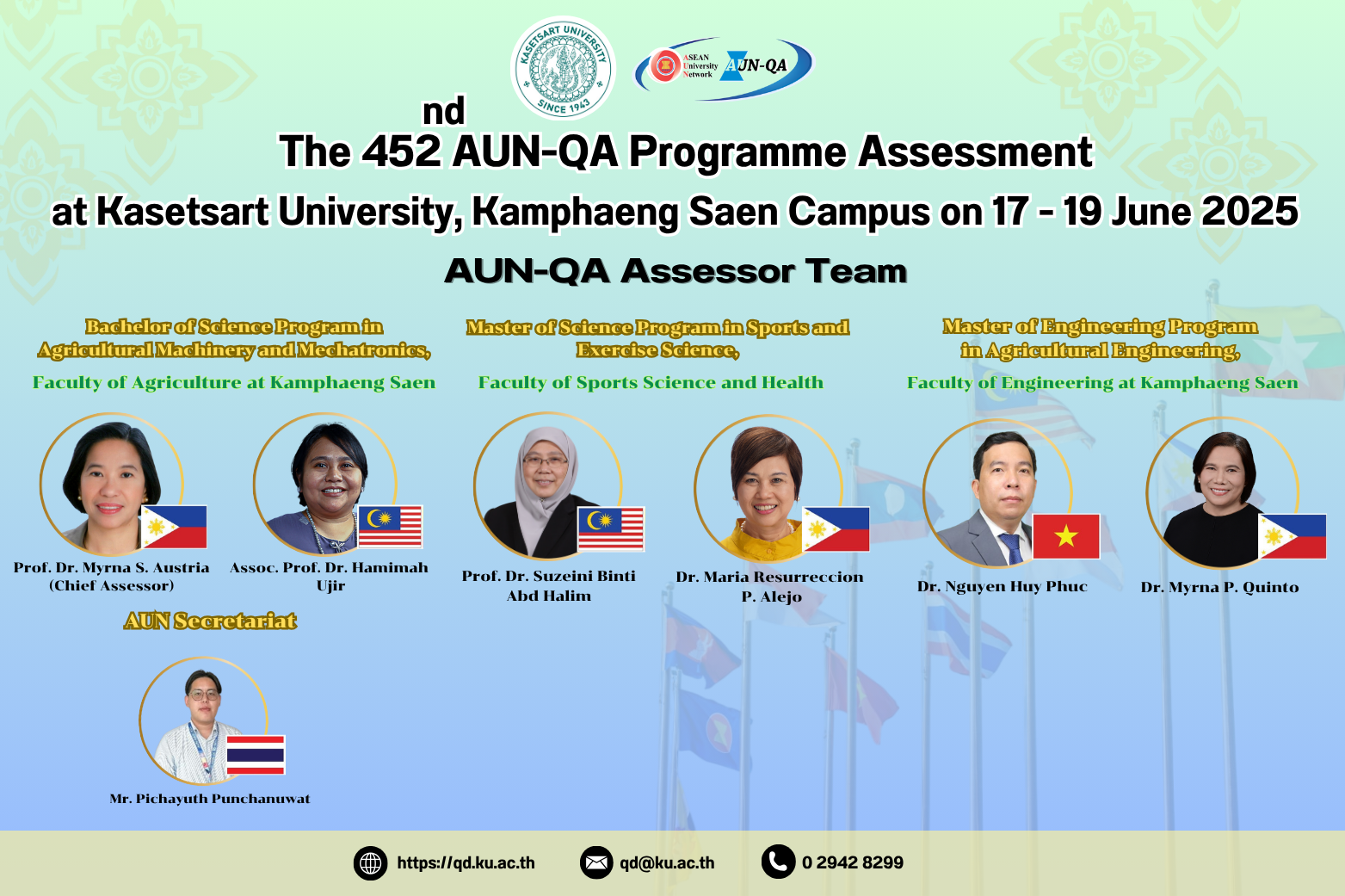 Assessment ltinerary the 452nd AUN-QA Programme Assessment at Kasetsart University, Kamphaeng Saen Campus on 17 - 19 June 2025