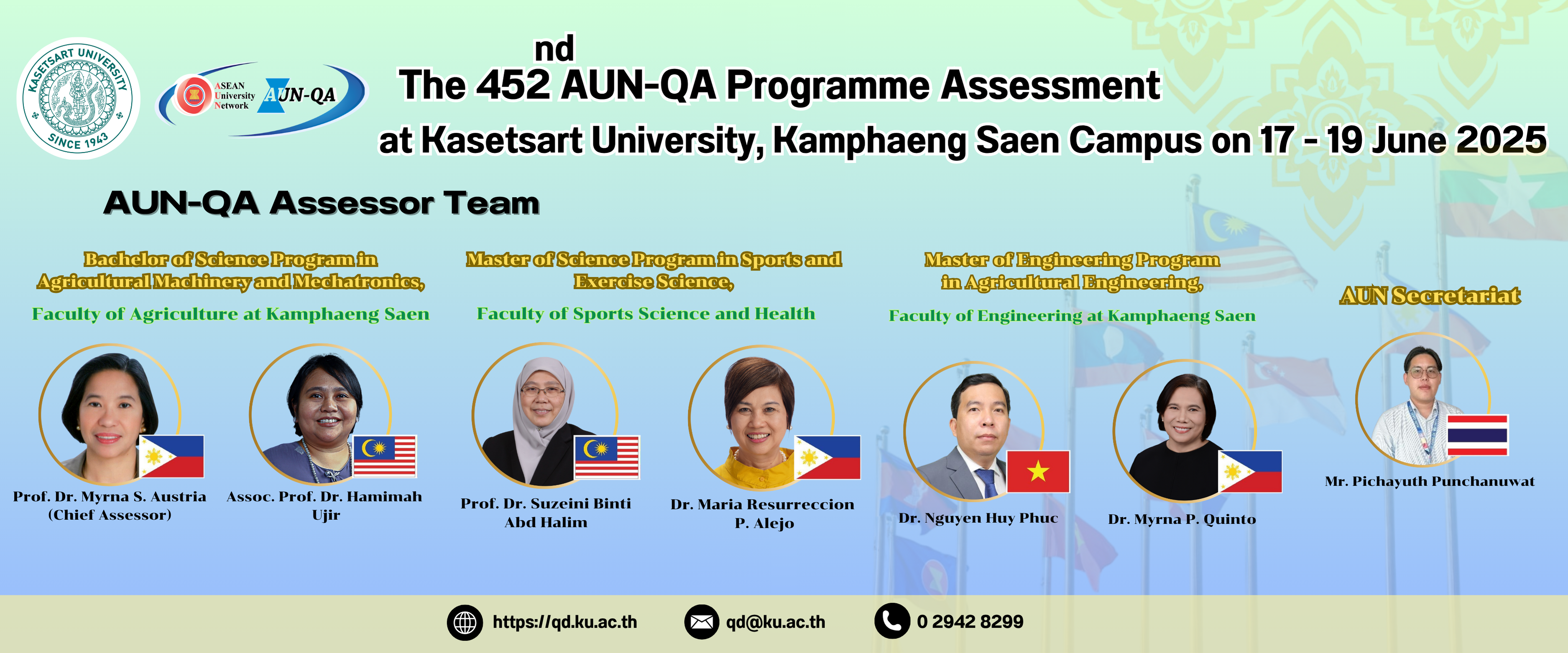 Assessment ltinerary the 452nd AUN-QA Programme Assessment at Kasetsart University, Kamphaeng Saen Campus on 17 - 19 June 2025